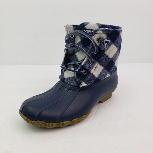 Sperry Top Sider Saltwater Youth Size 1Y Blue Plaid Wool Waterproof Duck Boot - Picture 2 of 12